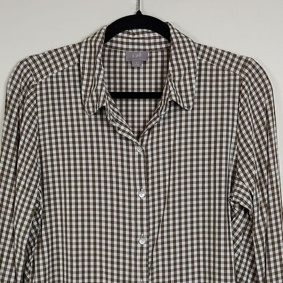 J.Jill Brown Gingham Button Down Long Sleeve Collared Blouse Top Size Small - Picture 5 of 12
